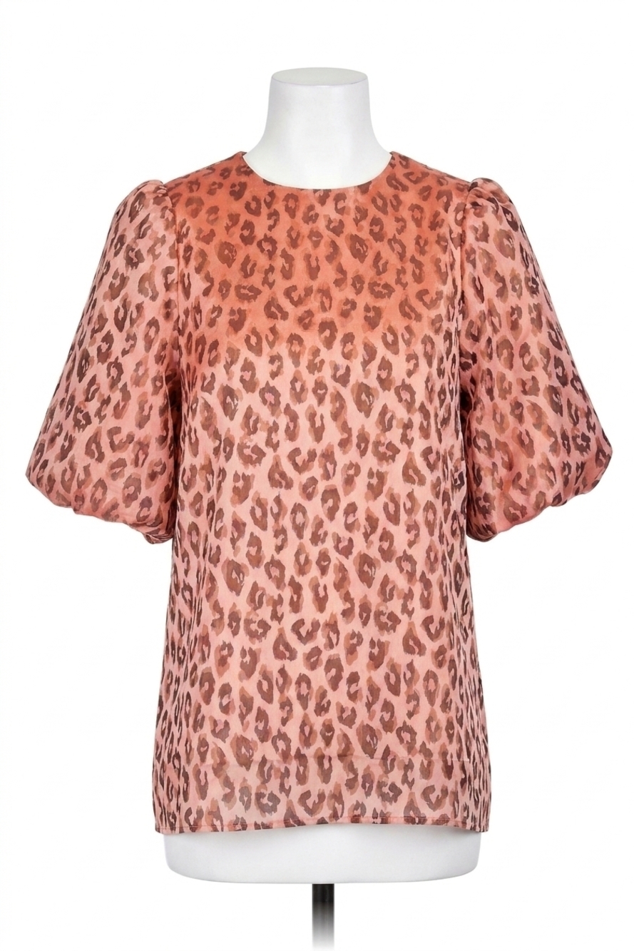 NEW JADE puff sleeve top in cheetah brocade